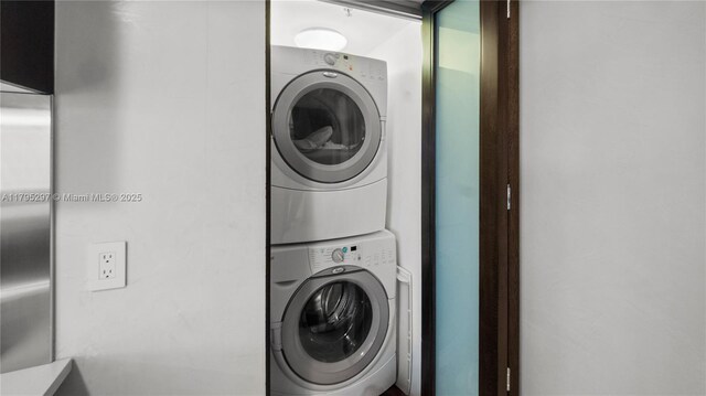 1900 Sunset Harbour Dr Unit 2008, Miami Beach, FL 33139 - washroom featuring laundry area and stacked washer / drying machine