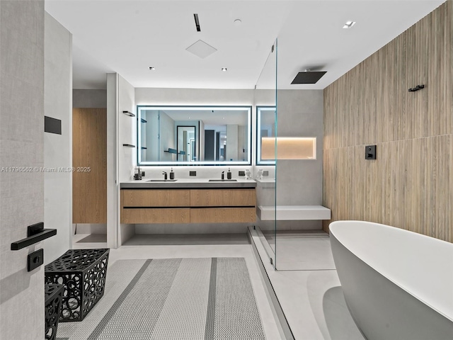 3101 S Ocean Dr Unit 2905, Hollywood, FL 33019 - full bath featuring a walk in shower, a freestanding tub, and double vanity
