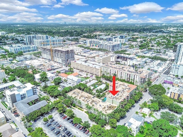drone / aerial view with a city view