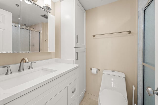 4001 Hillcrest Dr Unit 1017, Hollywood, FL 33021 - full bathroom with toilet, visible vents, tile patterned flooring, a shower stall, and vanity