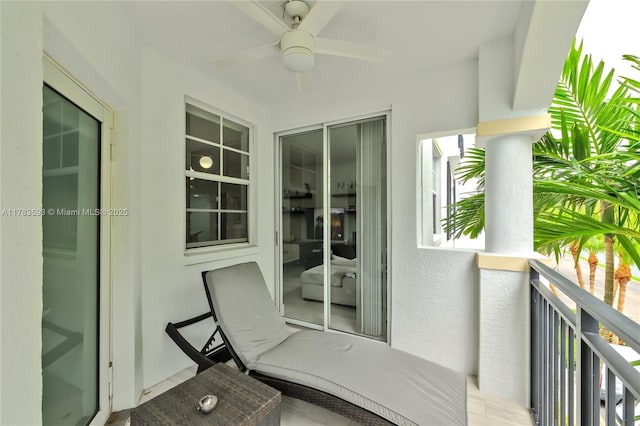 balcony with ceiling fan