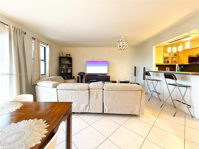 living area with light tile patterned floors