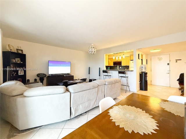 living room featuring light tile patterned flooring