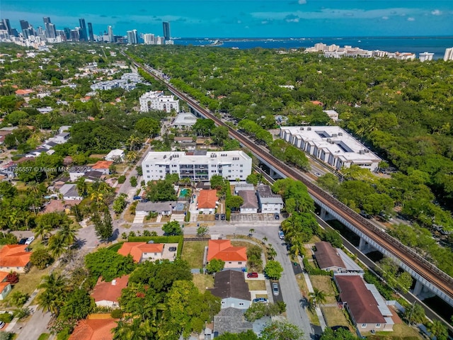 aerial view with a water view and a view of city
