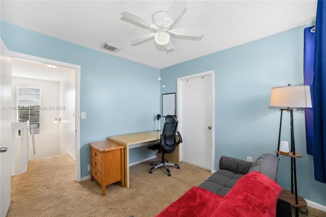 1249 NW 126th Ter, Sunrise, FL 33323 - office featuring light carpet, a ceiling fan, and a textured ceiling