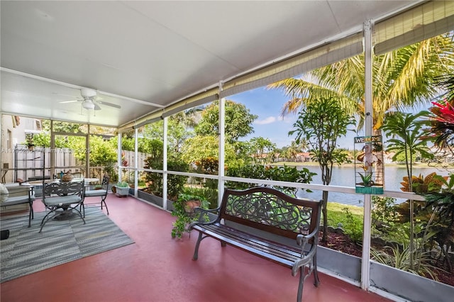 1249 NW 126th Ter, Sunrise, FL 33323 - sunroom with a water view and a ceiling fan