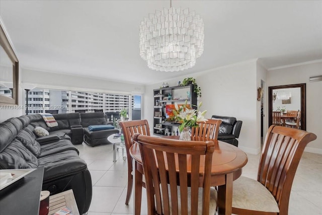 2100 S Ocean Dr Unit 10E, Fort Lauderdale, FL 33316 - dining area featuring ornamental molding, a notable chandelier, and light tile patterned floors
