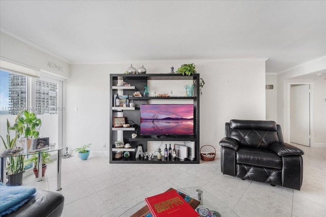 2100 S Ocean Dr Unit 10E, Fort Lauderdale, FL 33316 - tiled living room featuring ornamental molding