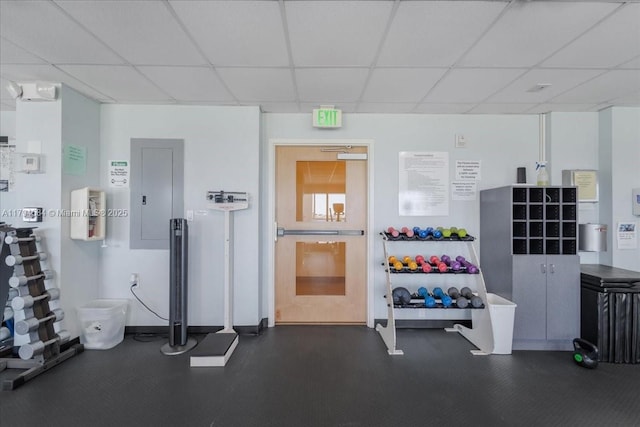2100 S Ocean Dr Unit 10E, Fort Lauderdale, FL 33316 - exercise room with a paneled ceiling, electric panel, and baseboards