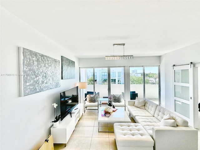 living area with light tile patterned floors