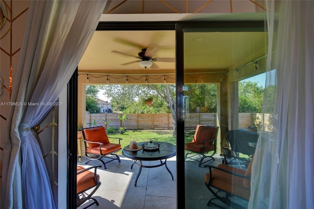 432 Piedmont St, Lehigh Acres, FL 33974 - view of patio / terrace with a fenced backyard and a ceiling fan
