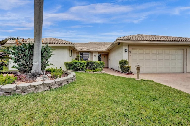8215 NW 85th Ave, Tamarac, FL 33321 - view of front of home featuring a garage, a tiled roof, stucco siding, a front lawn, and driveway