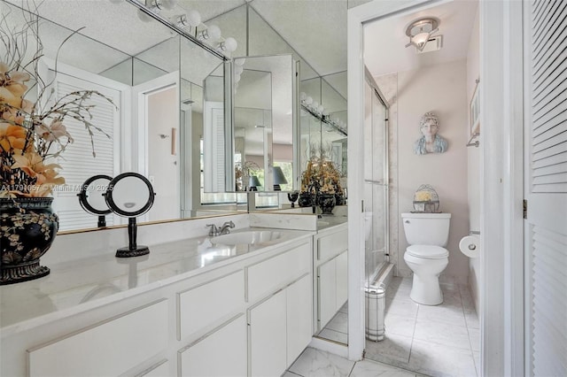 8215 NW 85th Ave, Tamarac, FL 33321 - bathroom featuring toilet, marble finish floor, visible vents, a shower stall, and vanity