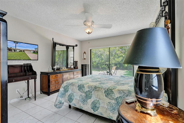 8215 NW 85th Ave, Tamarac, FL 33321 - bedroom featuring a textured ceiling, access to exterior, and ceiling fan