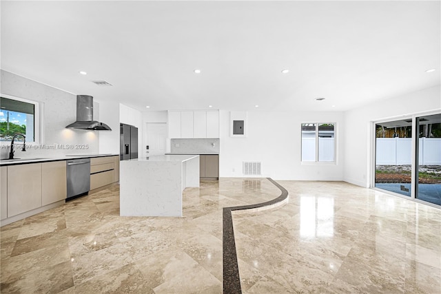 5510 NE 18th Ave, Fort Lauderdale, FL 33334 - kitchen with wall chimney exhaust hood, visible vents, modern cabinets, and a sink