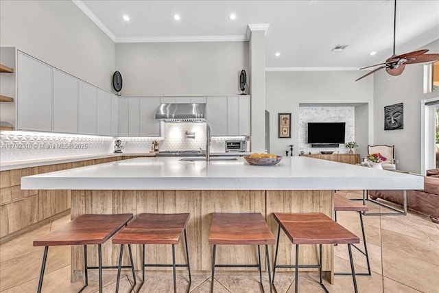 kitchen featuring ornamental molding and modern cabinets