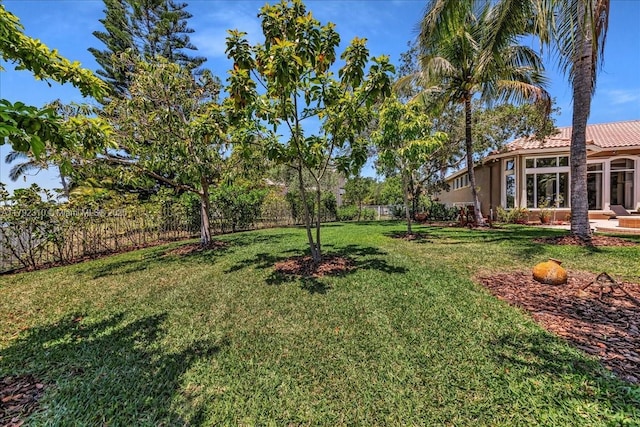 view of yard with a fenced backyard