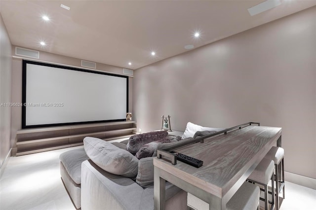 home theater room with recessed lighting and visible vents