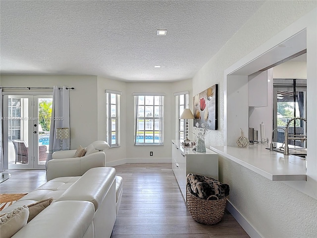 17931 NW 85th Ave, Hialeah, FL 33015 - living room featuring healthy amount of natural light, light wood-type flooring, a textured ceiling, and french doors