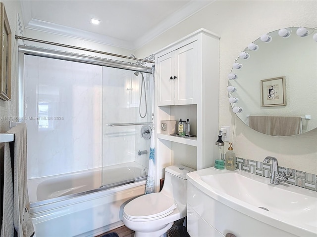 17931 NW 85th Ave, Hialeah, FL 33015 - bathroom featuring crown molding, enclosed tub / shower combo, and vanity