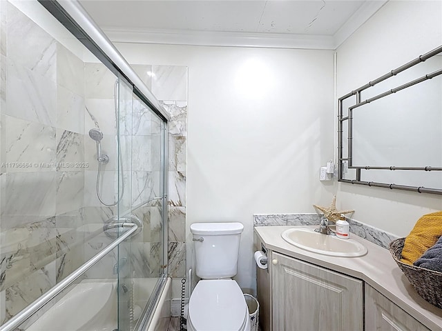 17931 NW 85th Ave, Hialeah, FL 33015 - bathroom featuring bath / shower combo with glass door, vanity, and crown molding