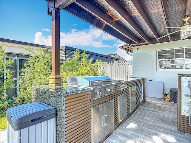 17931 NW 85th Ave, Hialeah, FL 33015 - view of patio featuring area for grilling, ceiling fan, and a wooden deck