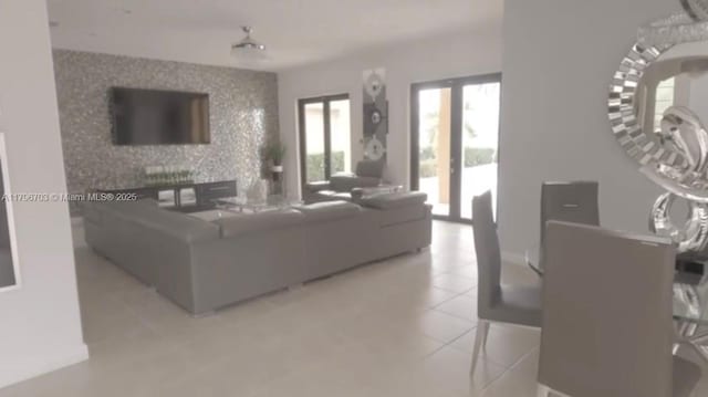 living room featuring light tile patterned flooring