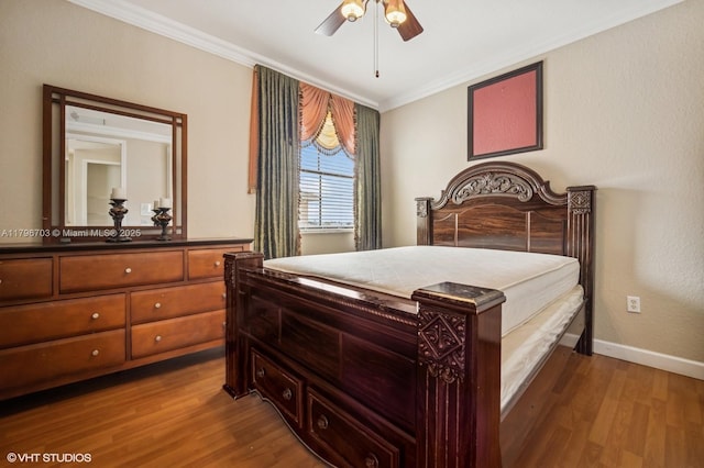 19058 SW 17th Ct, Miramar, FL 33029 - bedroom featuring wood finished floors, ornamental molding, baseboards, and ceiling fan