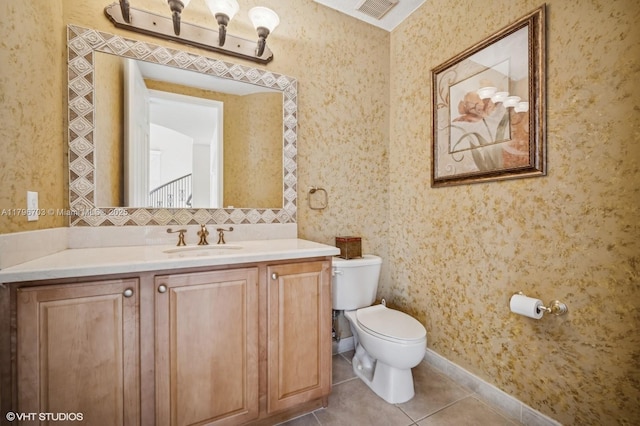 19058 SW 17th Ct, Miramar, FL 33029 - half bath featuring wallpapered walls, toilet, tile patterned flooring, vanity, and baseboards