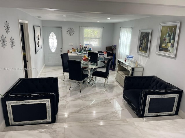 493 Camino Real Blvd, Clewiston, FL 33440 - dining space featuring baseboards, marble finish floor, and recessed lighting