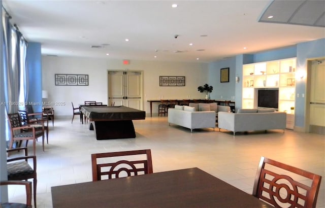 recreation room with pool table, visible vents, and recessed lighting