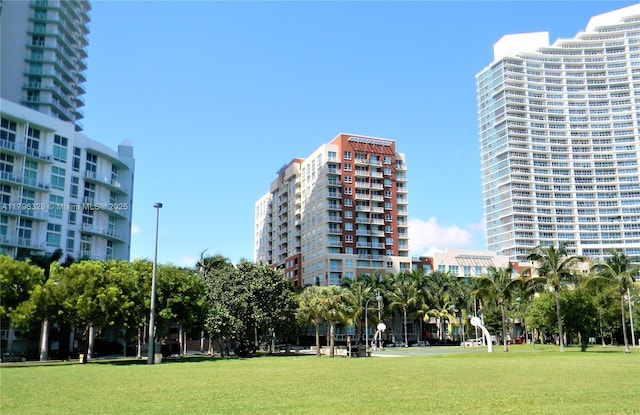 view of building exterior with a city view