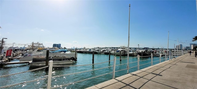 dock area featuring a water view