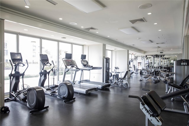 gym with floor to ceiling windows