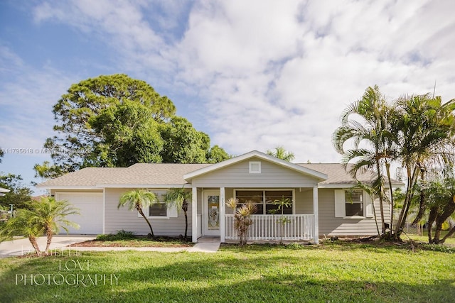557 NW Fairfax Ave, Port St Lucie, FL 34983 - ranch-style house with a front lawn, covered porch, a garage, and concrete driveway