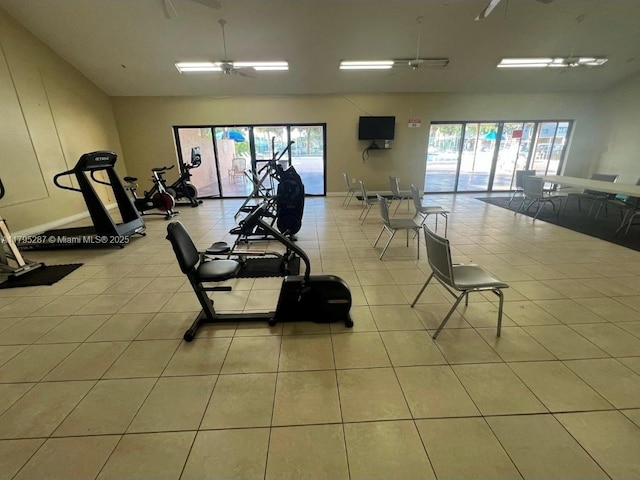 gym featuring plenty of natural light and a ceiling fan