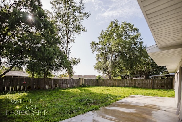 view of yard with a patio and a fenced backyard