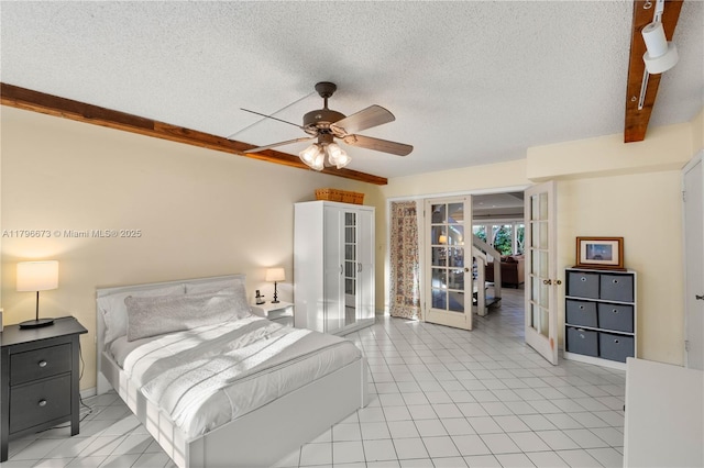 9033 SW 78th Pl, Miami, FL 33156 - bedroom featuring french doors, a textured ceiling, a ceiling fan, and baseboards