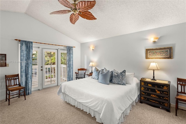9033 SW 78th Pl, Miami, FL 33156 - carpeted bedroom with access to outside, vaulted ceiling, a textured ceiling, ceiling fan, and baseboards