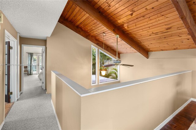 9033 SW 78th Pl, Miami, FL 33156 - hall featuring an upstairs landing, baseboards, wood ceiling, and carpet flooring