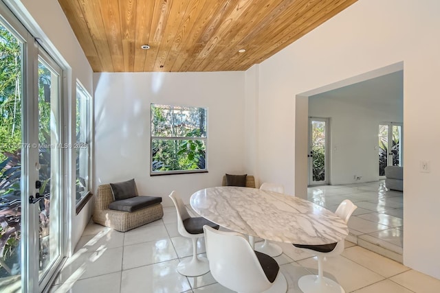 5812 Alton Rd, Miami Beach, FL 33140 - dining space with tile patterned floors, wooden ceiling, and plenty of natural light