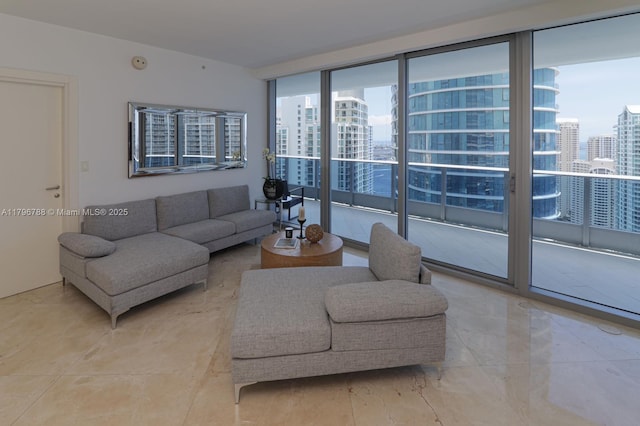 200 S Biscayne Blvd Unit 3903, Miami, FL 33131 - living area featuring a city view and light marble finish flooring