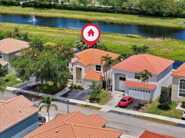 bird's eye view featuring a water view