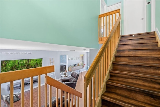 4370 SW 82nd Way, Davie, FL 33328 - stairs featuring a high ceiling and wood finished floors