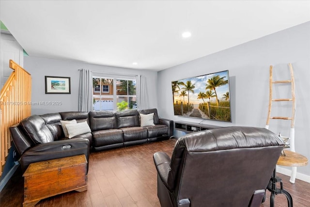 living area featuring recessed lighting and wood finished floors
