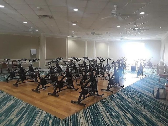 14 Westbury A 14, Deerfield Beach, FL 33442 - gym with a drop ceiling, ceiling fan, and wood finished floors