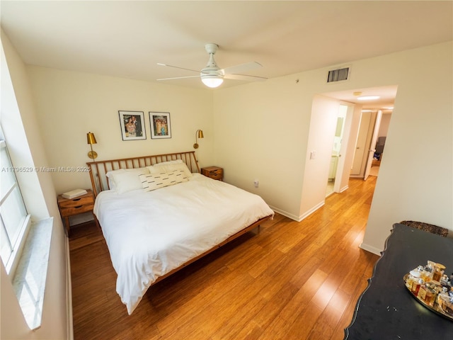 520 SE 5th Ave Unit 3302, Fort Lauderdale, FL 33301 - bedroom with light wood finished floors, baseboards, a ceiling fan, and visible vents