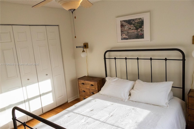 520 SE 5th Ave Unit 3302, Fort Lauderdale, FL 33301 - bedroom with light wood finished floors, a closet, and a ceiling fan
