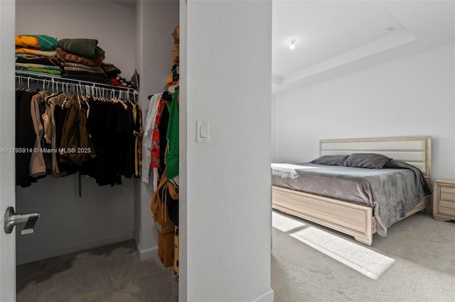 bedroom with carpet, baseboards, and a closet