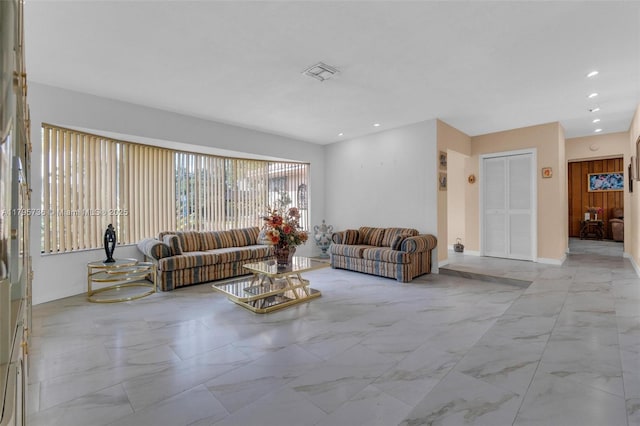 5101 N 37th St, Hollywood, FL 33021 - living room featuring recessed lighting, marble finish floor, and visible vents